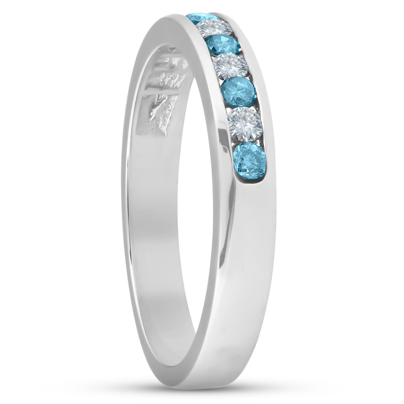 1/4ct Blue & White Diamond Wedding Ring 14K White Gold
