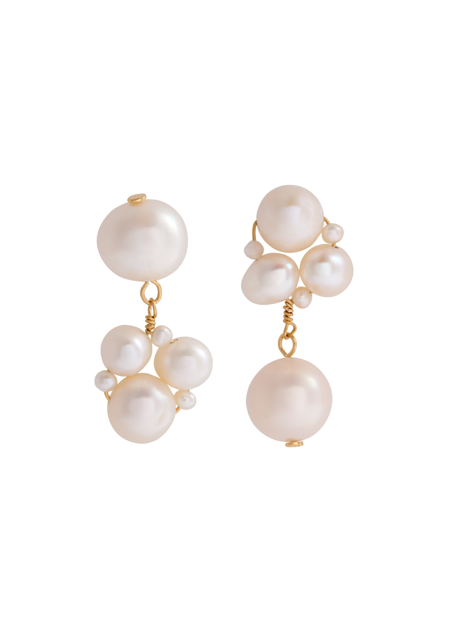 Asymmetric pearl 18kt gold vermeil drop earrings
