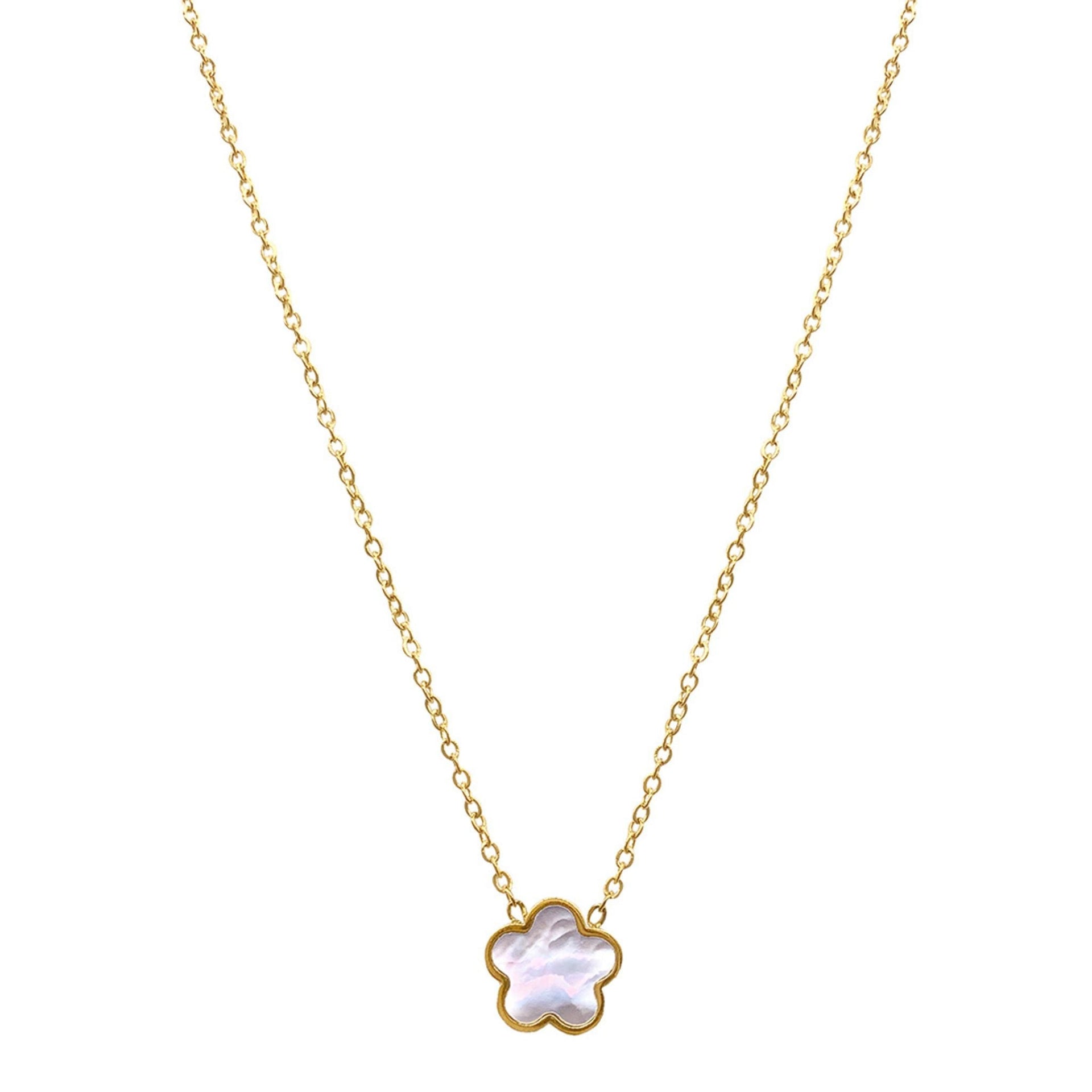 Adornia White Mother of Pearl Clover Necklace gold