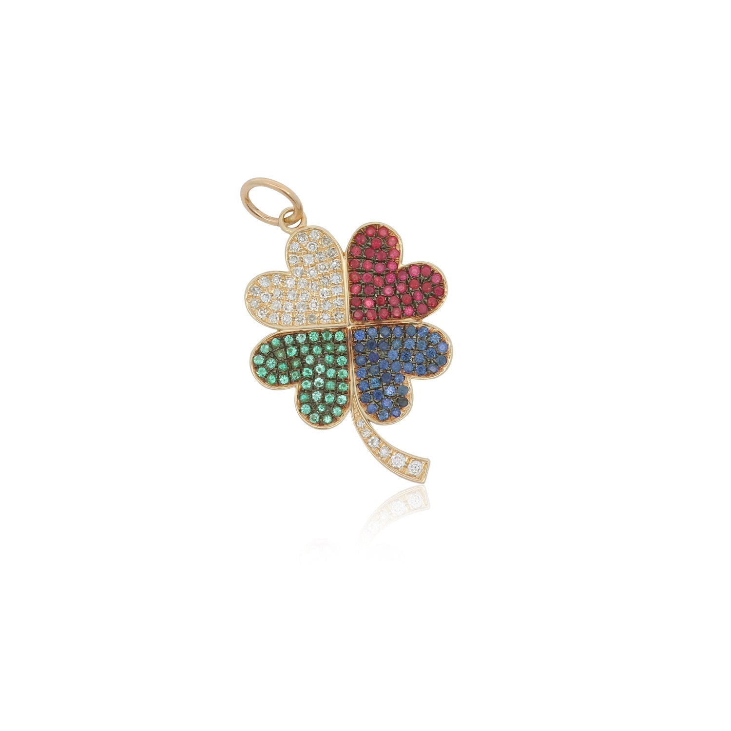 Rainbow Gemstone And Diamond Lucky Clover Charm