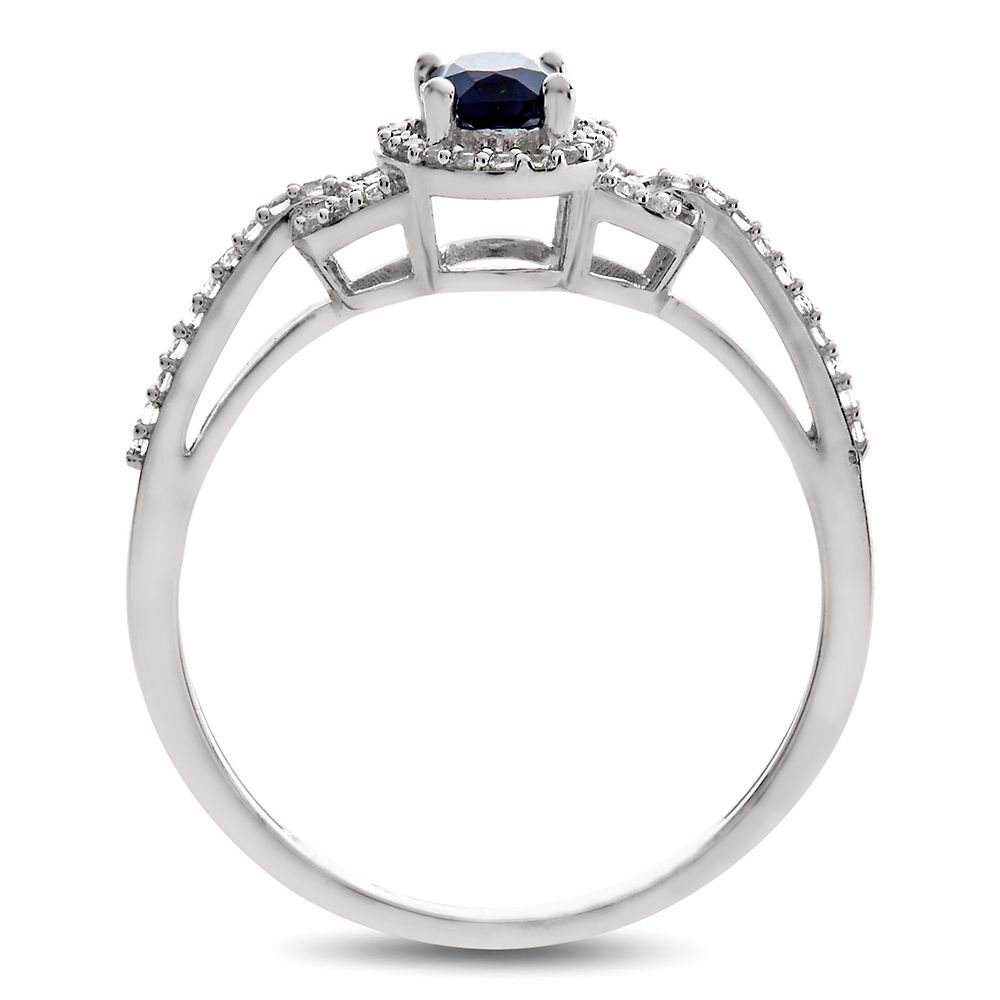 Sapphire & 1/7 ct. tw. Diamond Ring in 10K White Gold