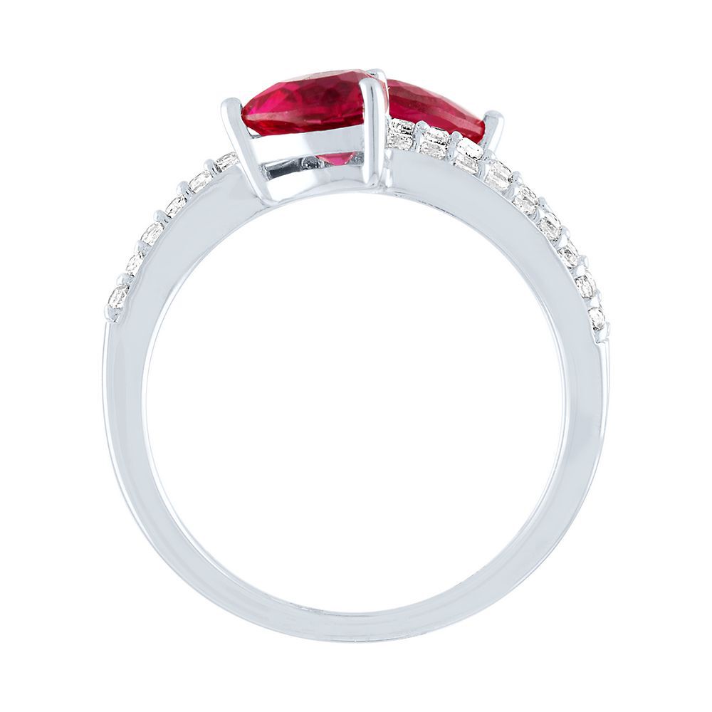 Lab Created Ruby & White Sapphire Heart Ring in Sterling Silver