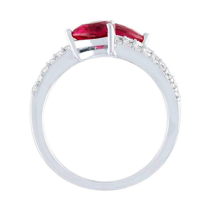 Lab Created Ruby & White Sapphire Heart Ring in Sterling Silver