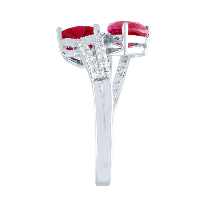 Lab Created Ruby & White Sapphire Heart Ring in Sterling Silver
