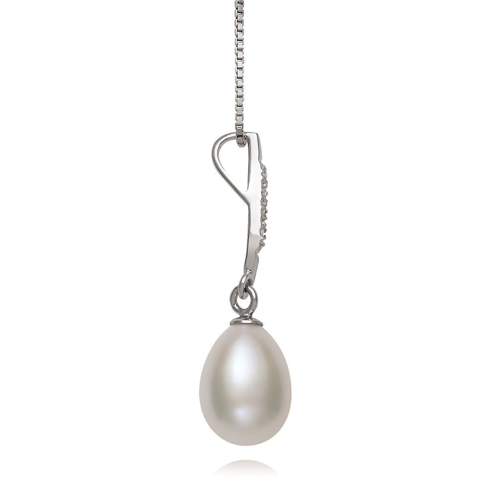 Freshwater Cultured Pearl & Lab Created White Sapphire Pendant in Sterling Silver