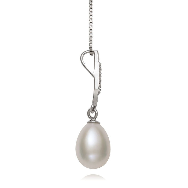 Freshwater Cultured Pearl & Lab Created White Sapphire Pendant in Sterling Silver