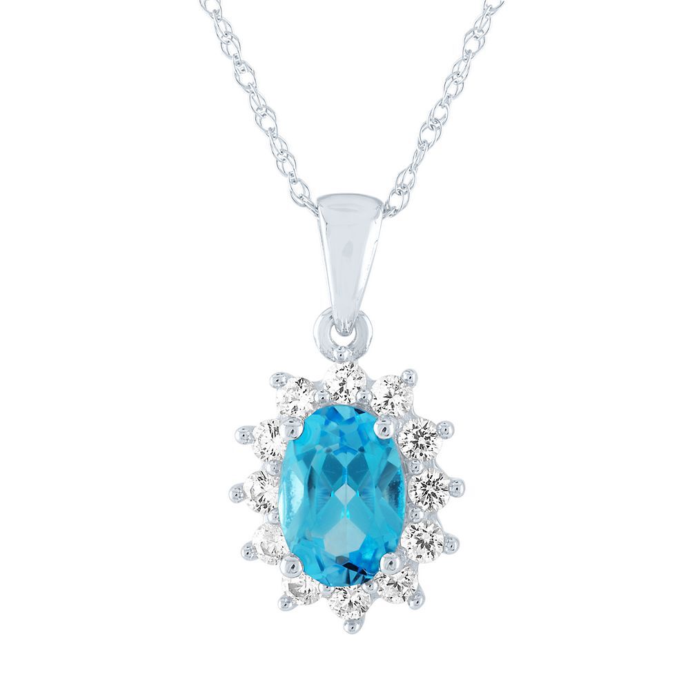 Blue Topaz & Lab Created White Sapphire Pendant in 10K White Gold