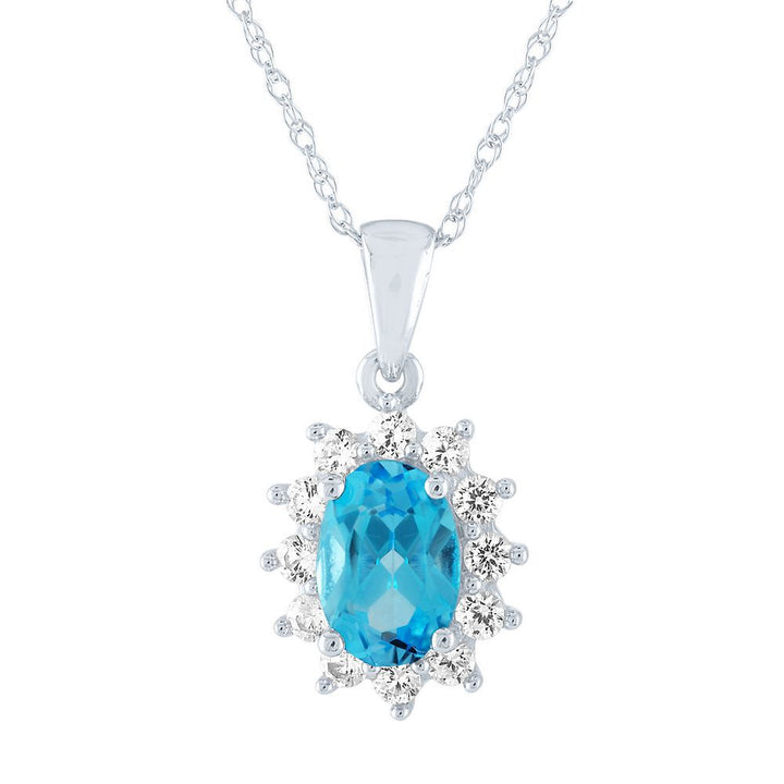 Blue Topaz & Lab Created White Sapphire Pendant in 10K White Gold