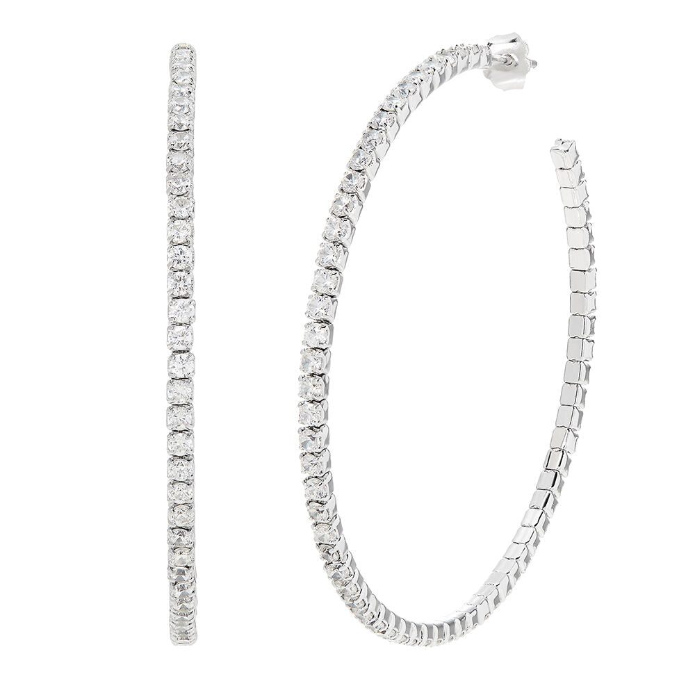 Lab Created White Sapphire Hoop Earrings in Sterling Silver