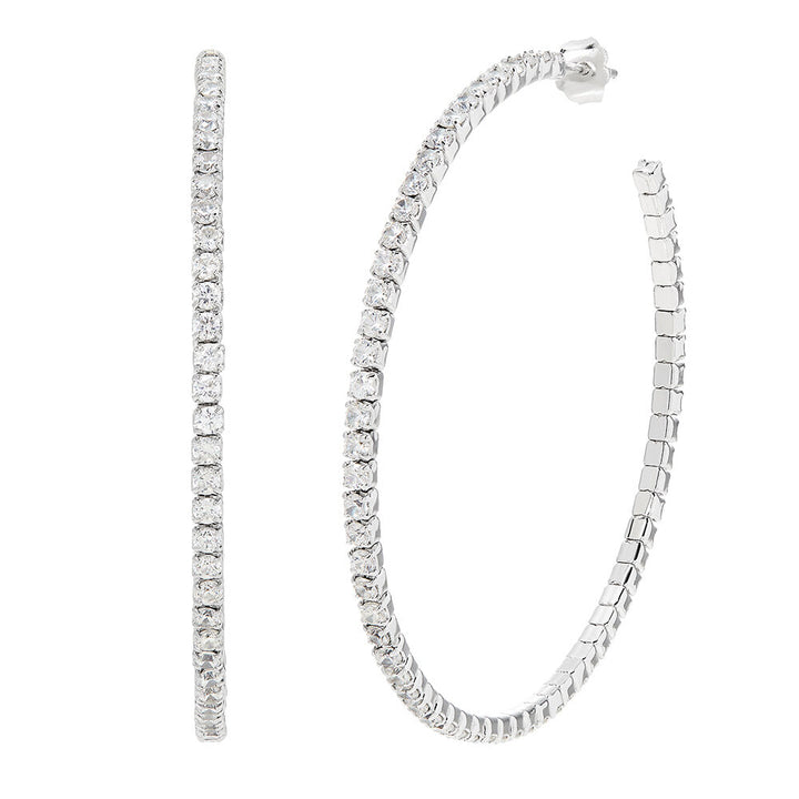 Lab Created White Sapphire Hoop Earrings in Sterling Silver