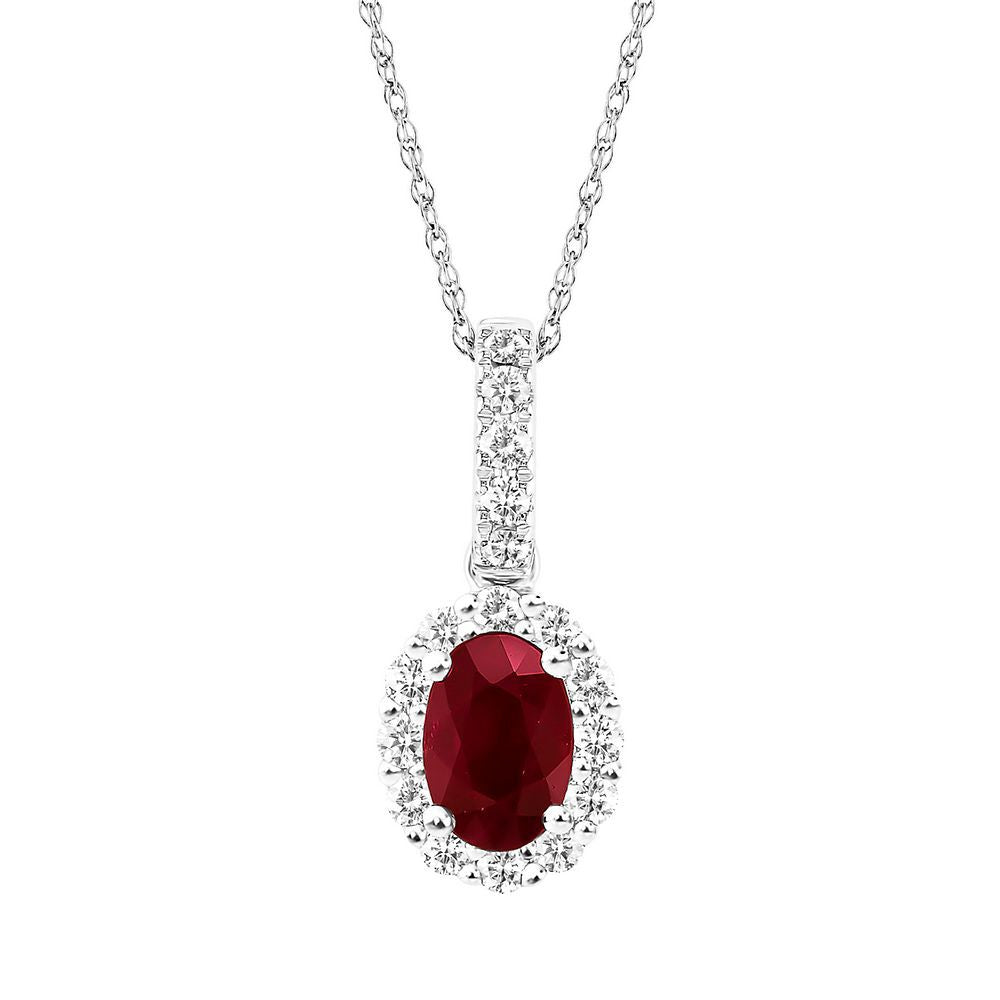 Ruby & 1/5 ct. tw. Diamond Pendant in 10K White Gold