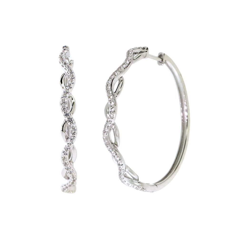 Lab Created White Sapphire Hoop Earrings in Sterling Silver