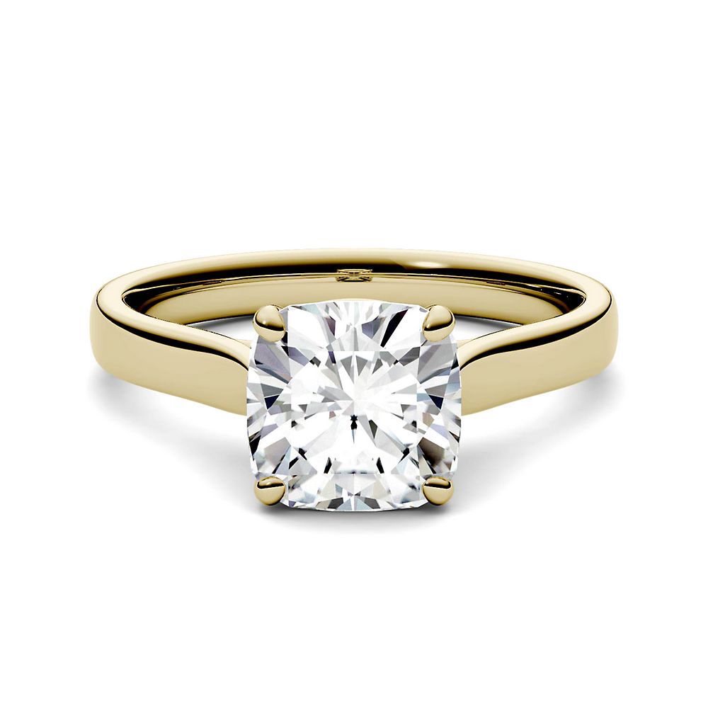 Cushion-Cut Moissanite Solitaire Ring in 14K Yellow Gold (2 ct. dew)