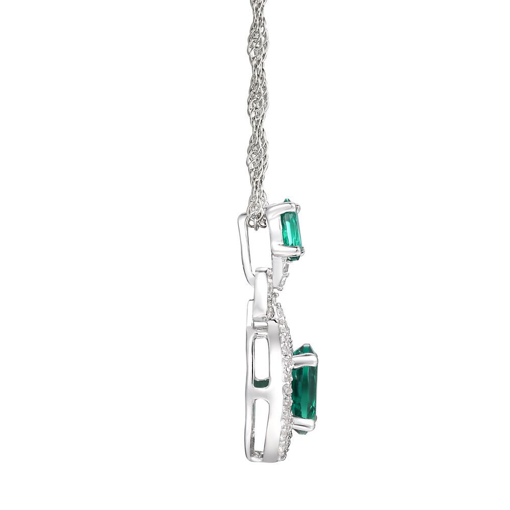 Lab Created Emerald & White Sapphire Pendant in Sterling Silver
