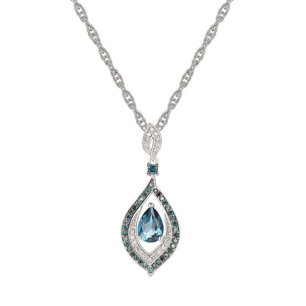 London Blue Topaz, 1/4 ct. tw. Blue & White Diamond Pendant in 10K White Gold