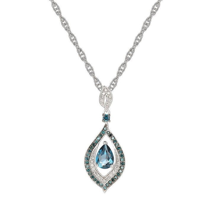 London Blue Topaz, 1/4 ct. tw. Blue & White Diamond Pendant in 10K White Gold