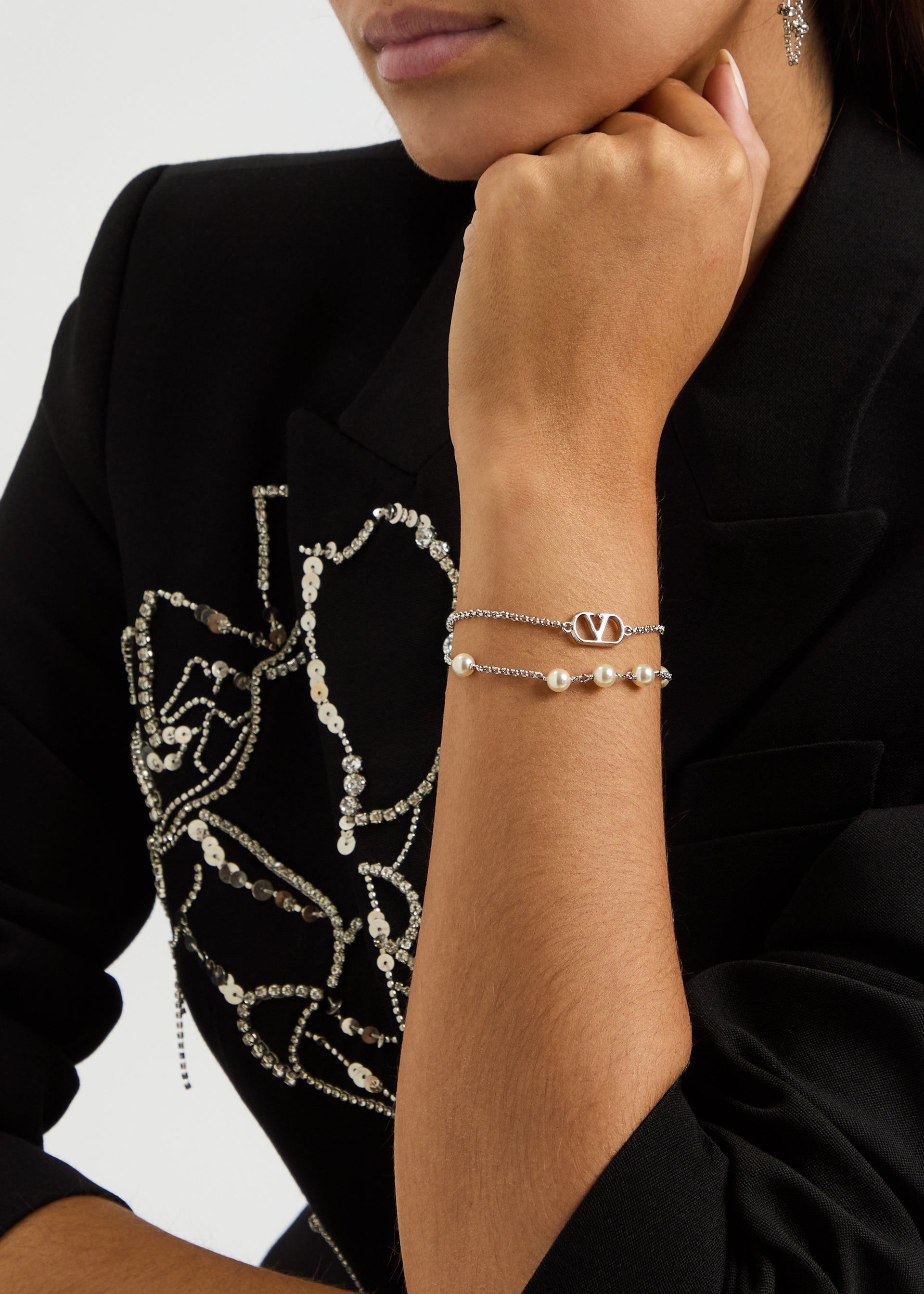 Vlogo pearl-embellished chain bracelet