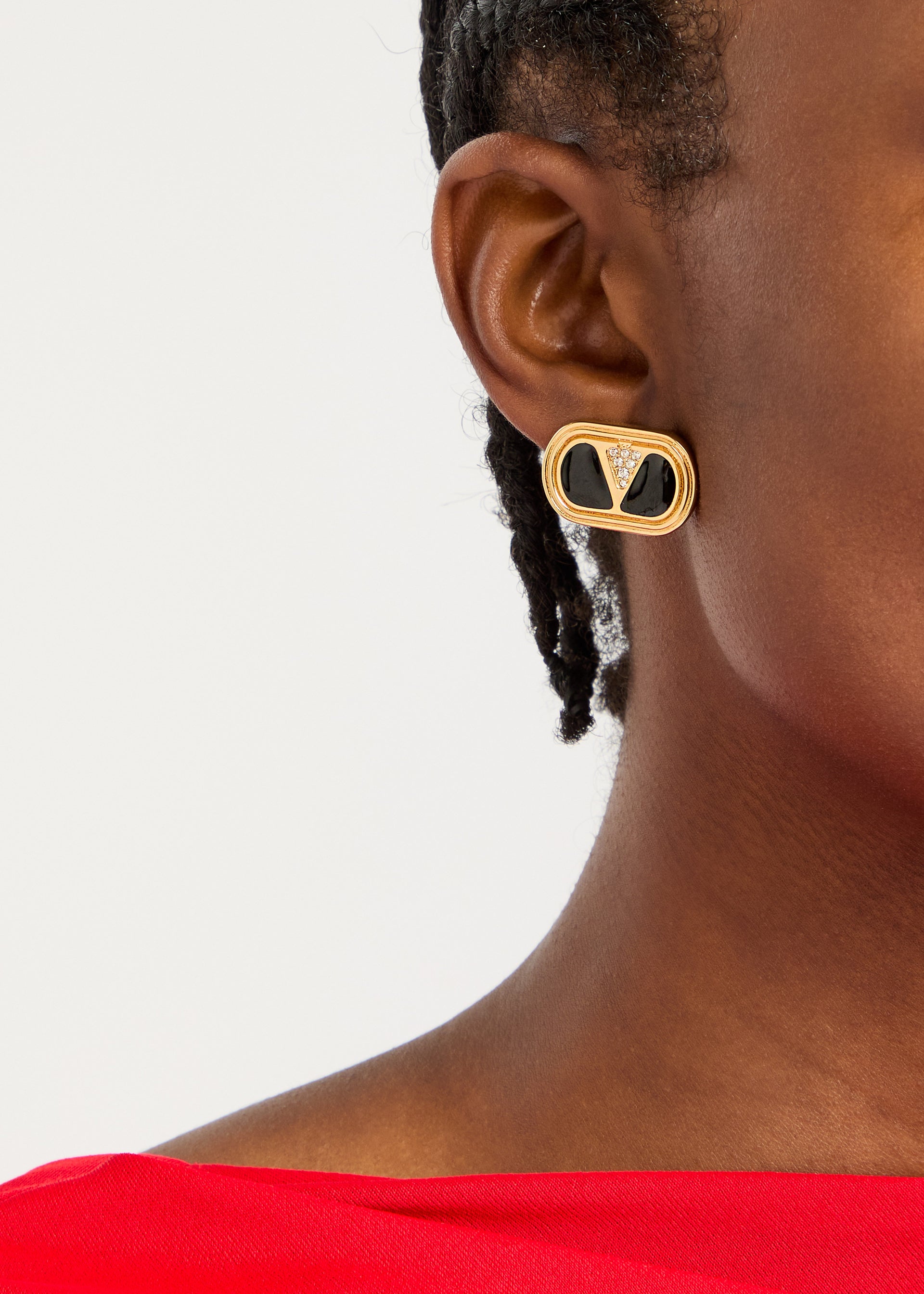 Ovalette VLogo enamelled stud earrings