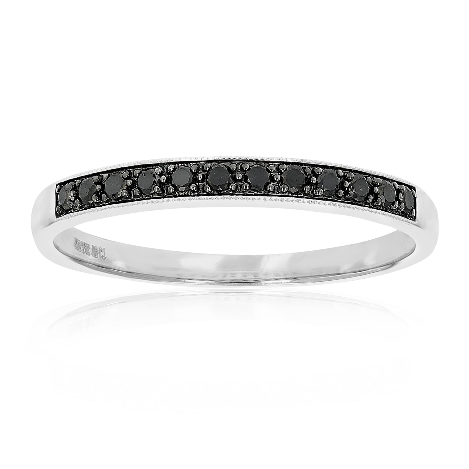 1/5 Cttw Black Diamond Wedding Band In .925 Sterling Silver With Milgrain