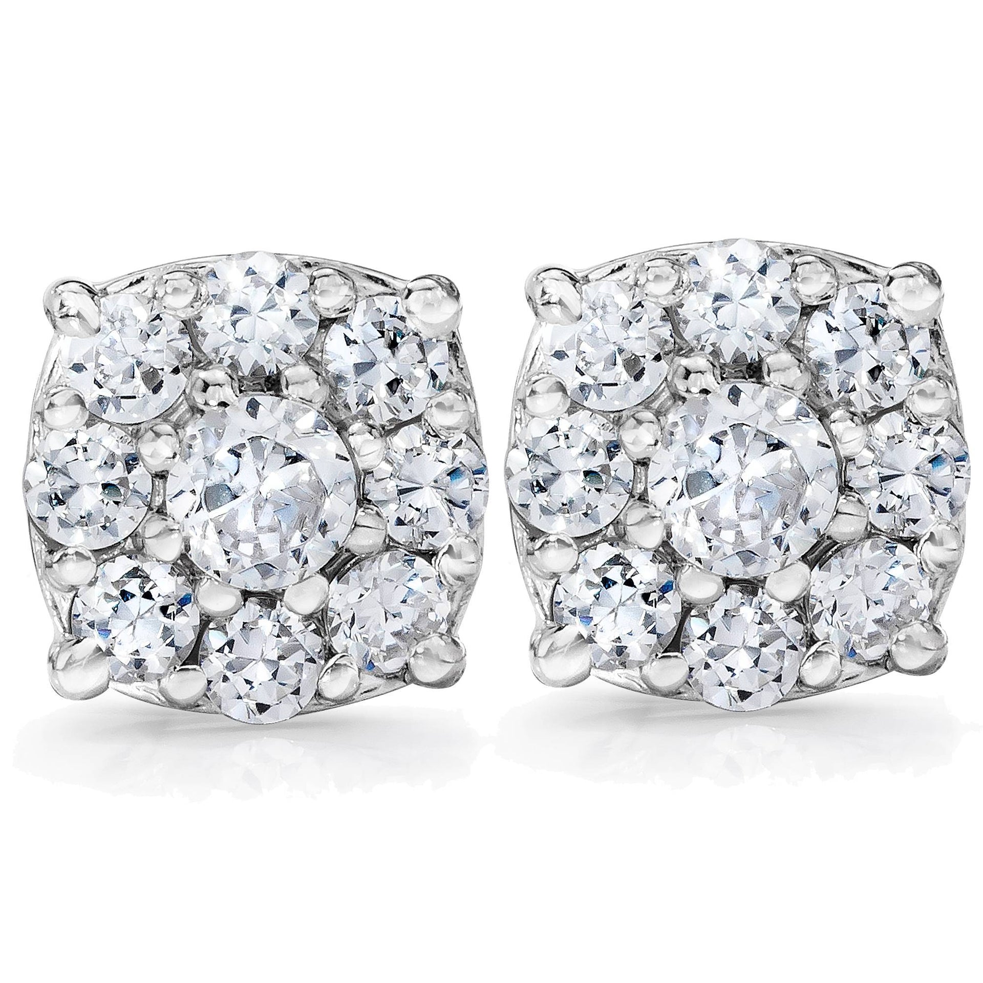 1 Carat Halo Diamond Studs 14K White Gold