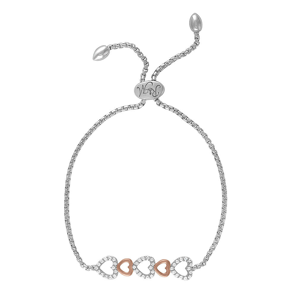 Lab-Created White Sapphire Heart Bolo Bracelet in Sterling Silver