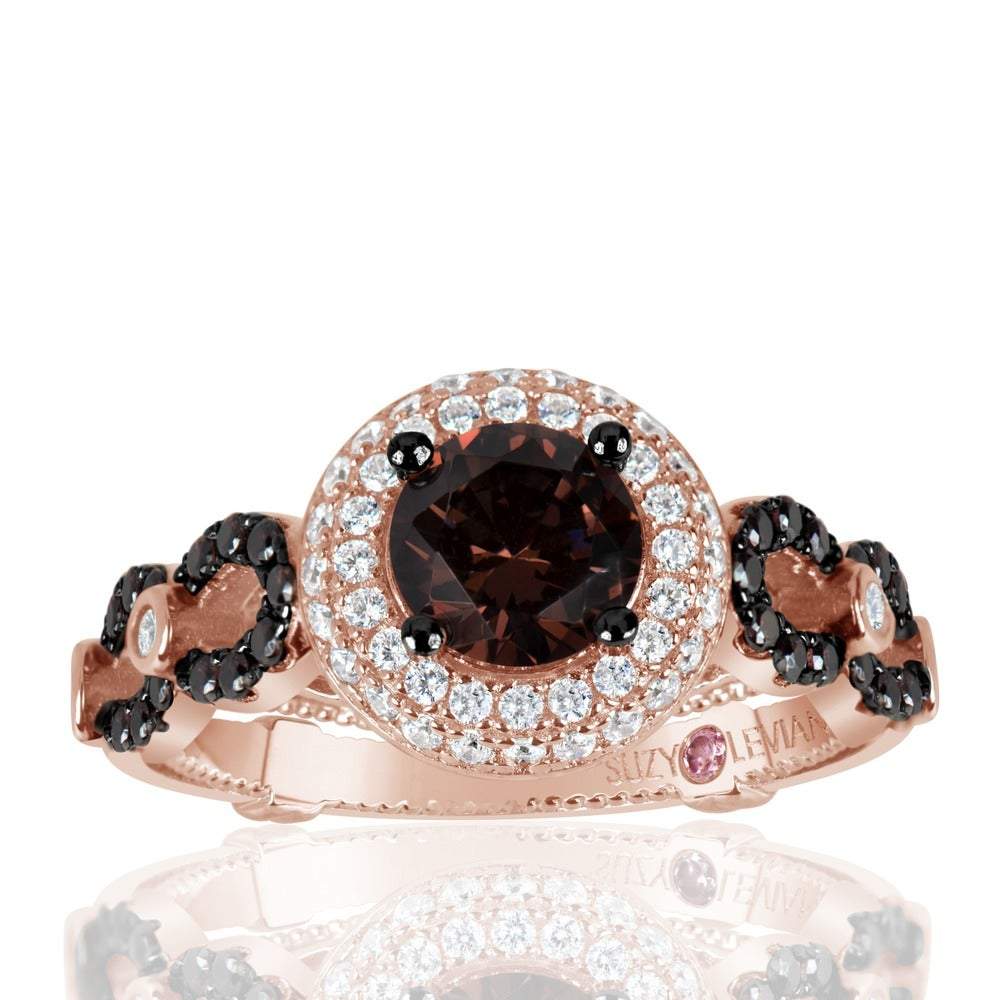 Suzy Levian Bridal Sterling Silver Brown and White Cubic Zirconia Engagement Ring