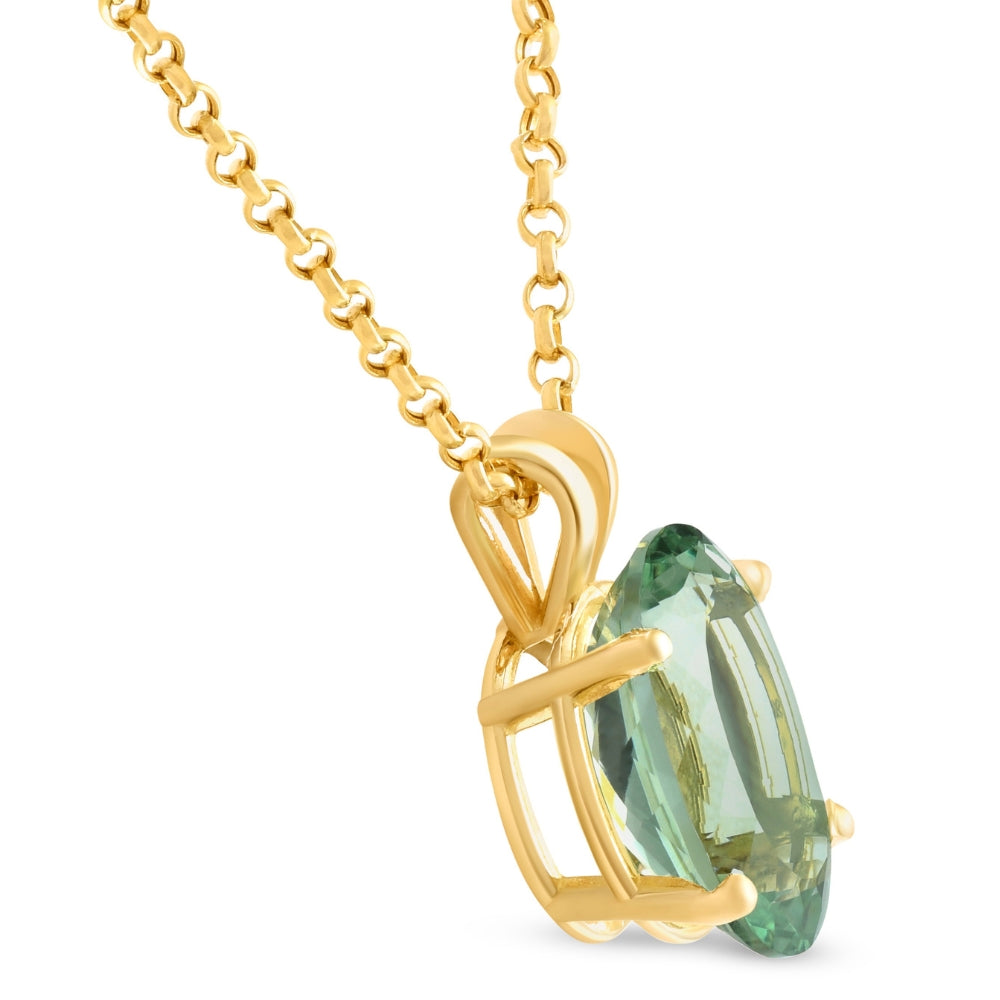 VVS 5 1/4Ct Oval Green Amethyst Pendant Solitaire Necklace 14k Gold 14x10mm