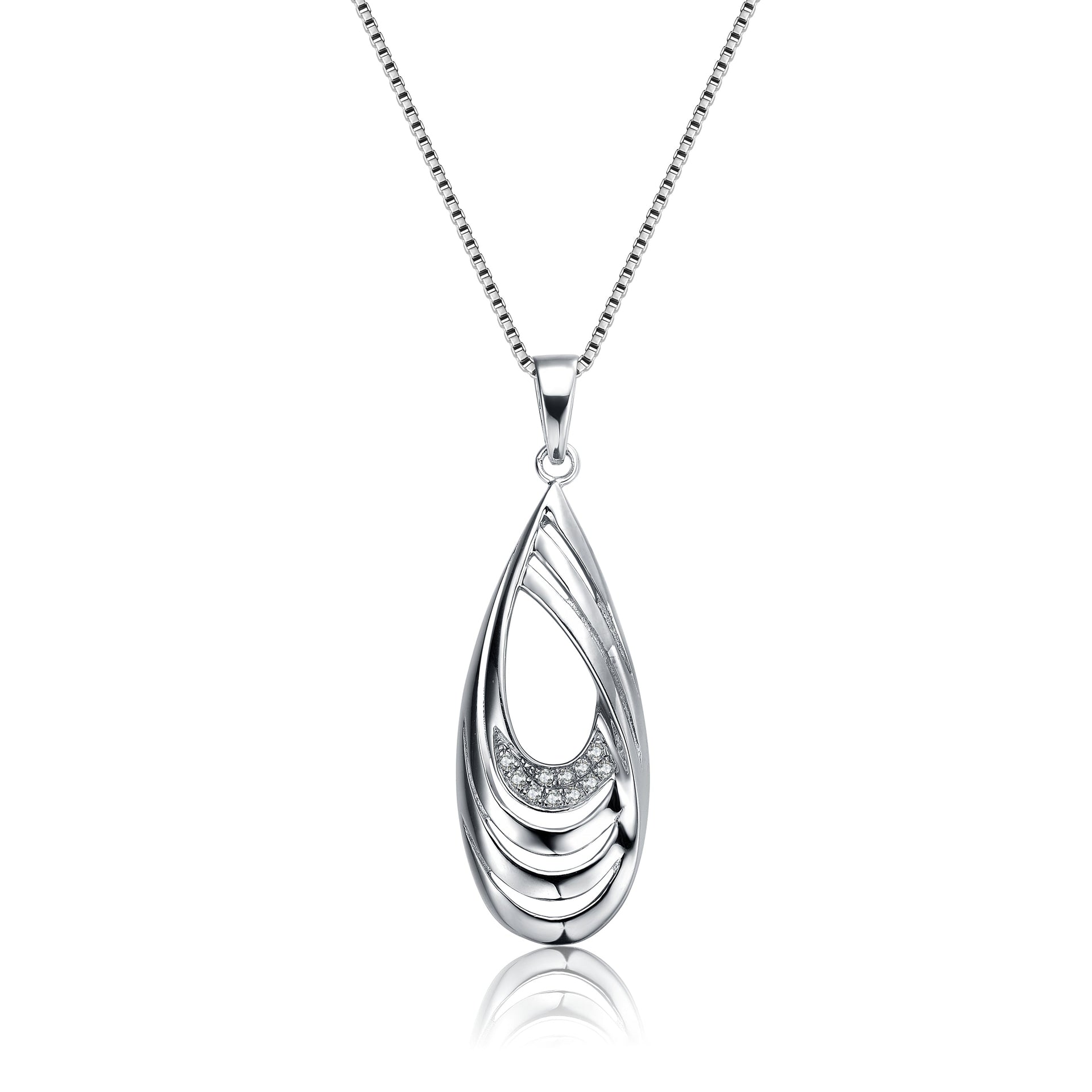 Sterling Silver Cubic Zirconia Oval Swirl Necklace