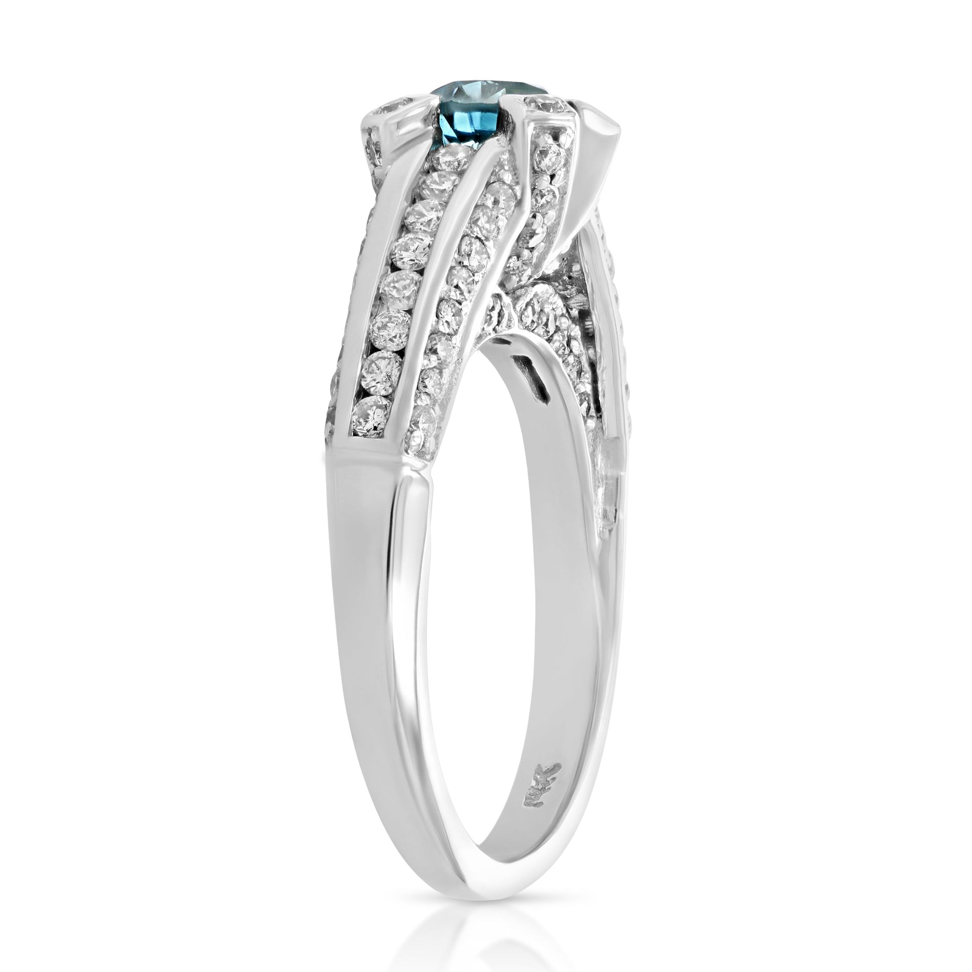 1.35 cttw Blue and White Diamond Engagement Ring 14K White Gold