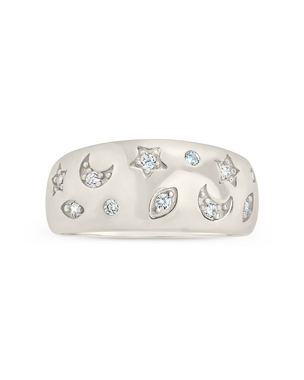 Star and Crescent Bezel Dome Band Ring