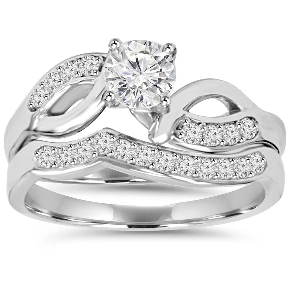 3/4CT Diamond Engagement Wedding Ring Set 10K White Gold