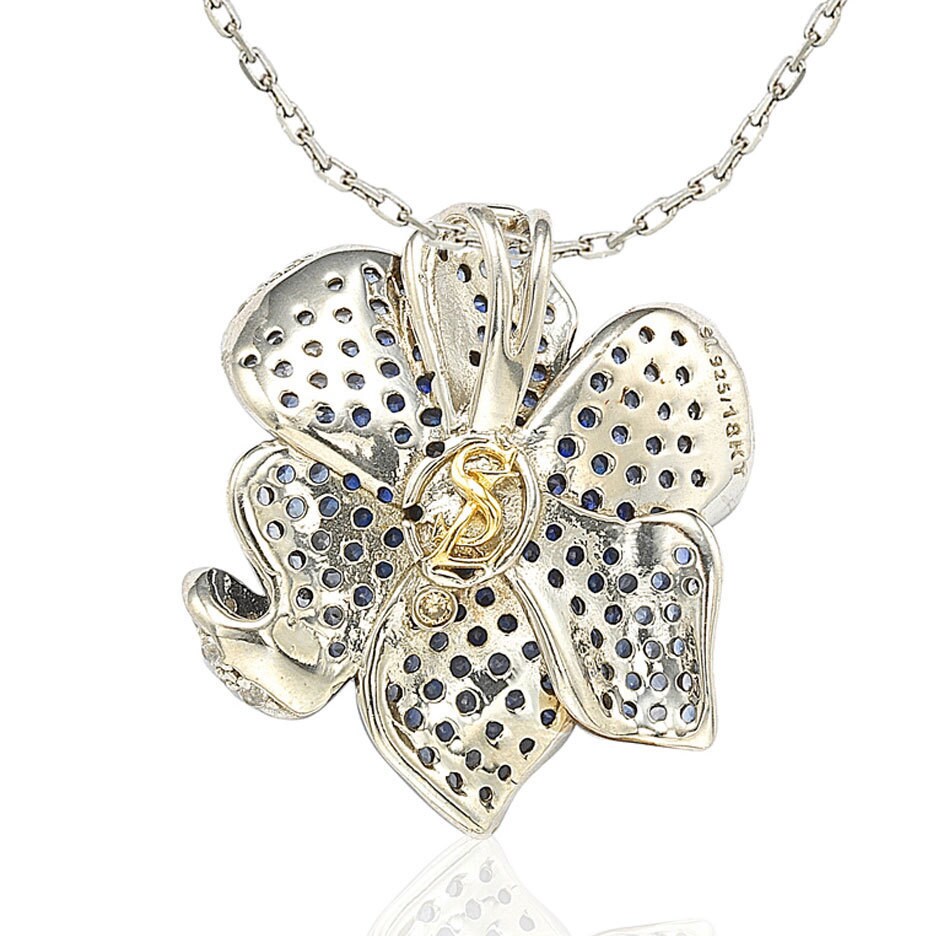 Suzy Levian Sapphire and Diamond Accent in Sterling Silver Pendant with 18' Chain
