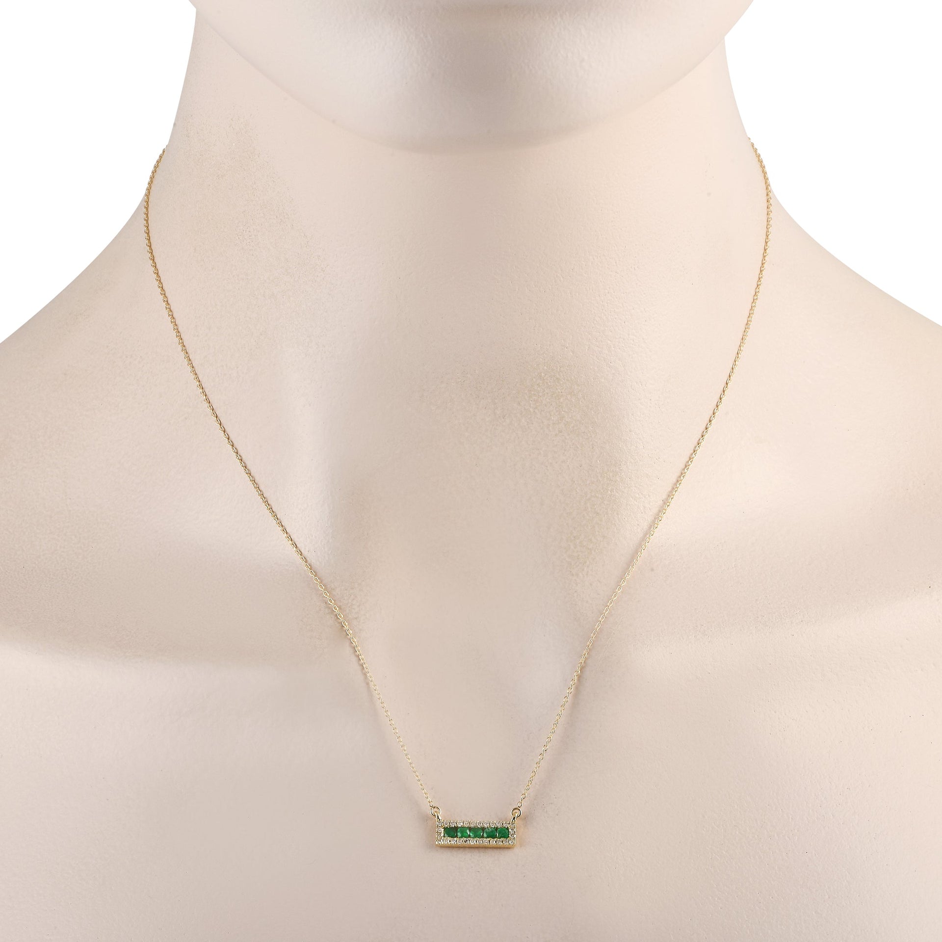 LB Exclusive 14K Yellow Gold 0.15ct Diamond and Emerald Pendant Necklace NK4-14783YEM