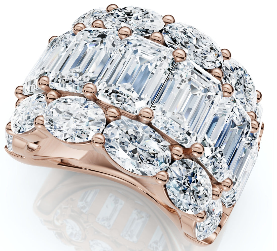 12.30ct Diamond Wide Fashion Ring Emerald & Oval Cut Gold Lab Grown Band