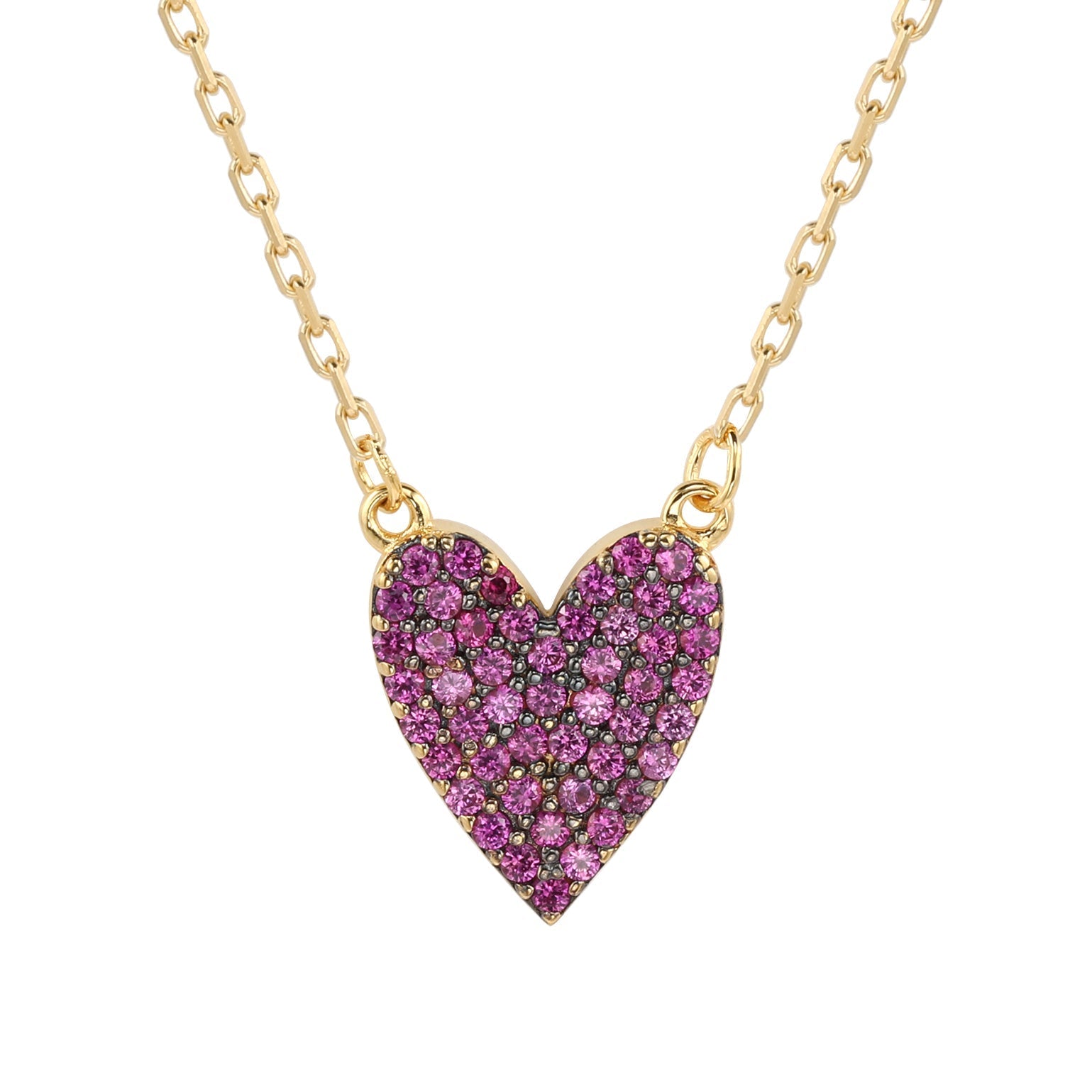 Suzy Levian Red Cubic Zirconia Golden Sterling Silver Heart Necklace