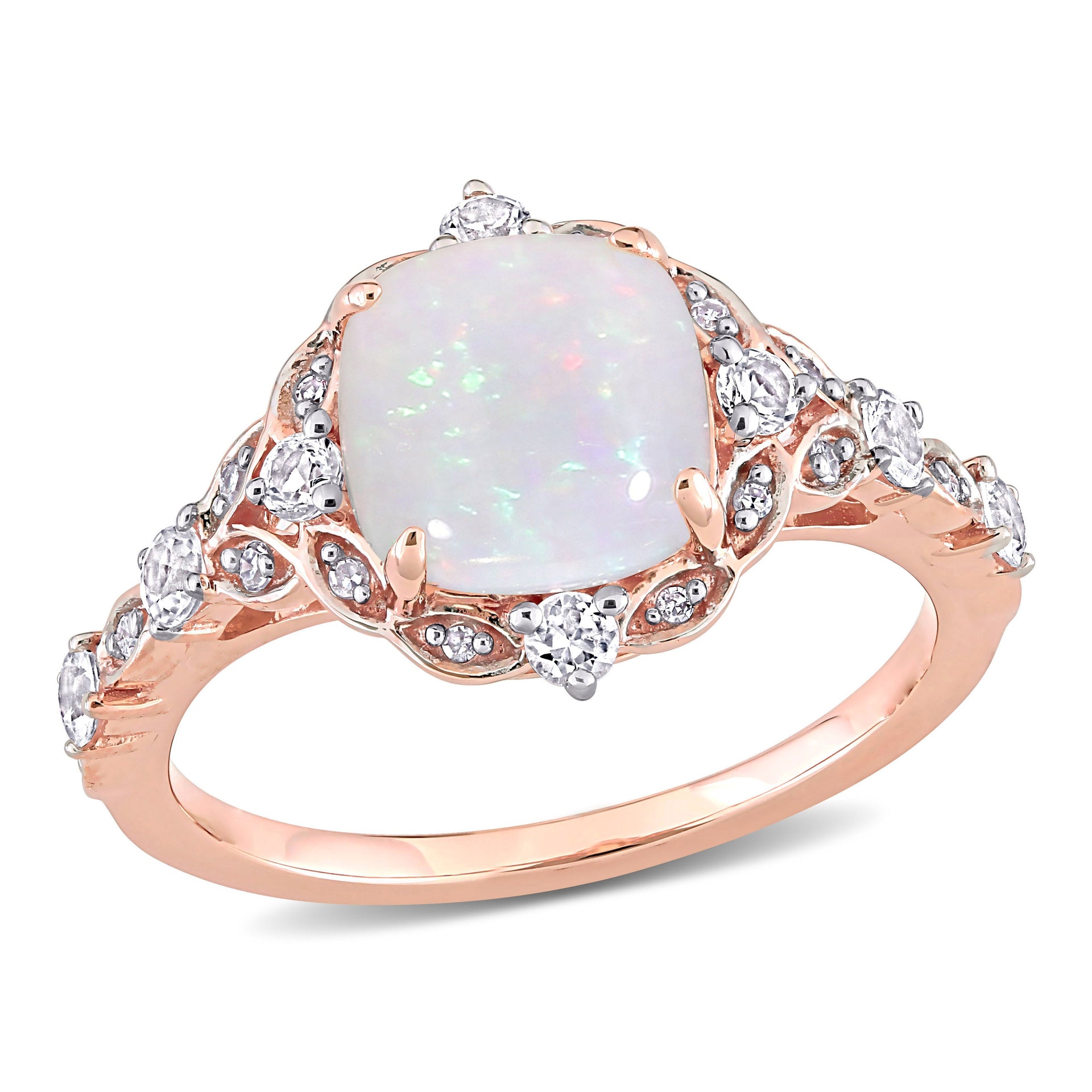4/5 CT TGW Opal White Sapphire and Diamond Accent Vintage Style Ring in 10K Rose Gold