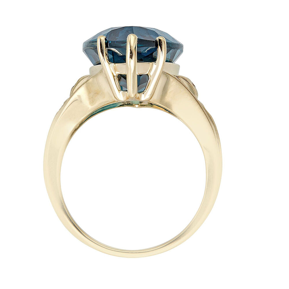 Blue Topaz & Diamond Ring in 10K Yellow Gold