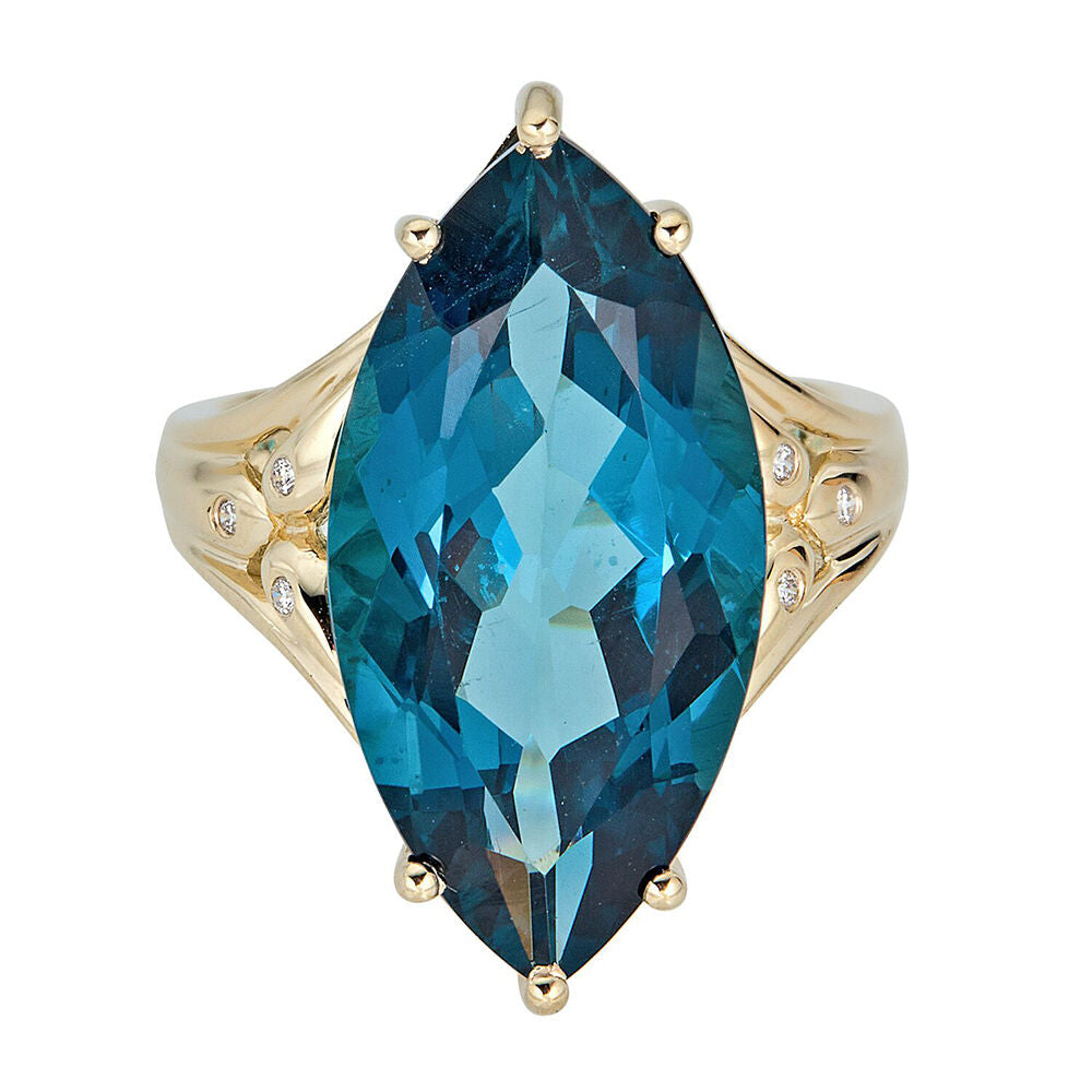 Blue Topaz & Diamond Ring in 10K Yellow Gold
