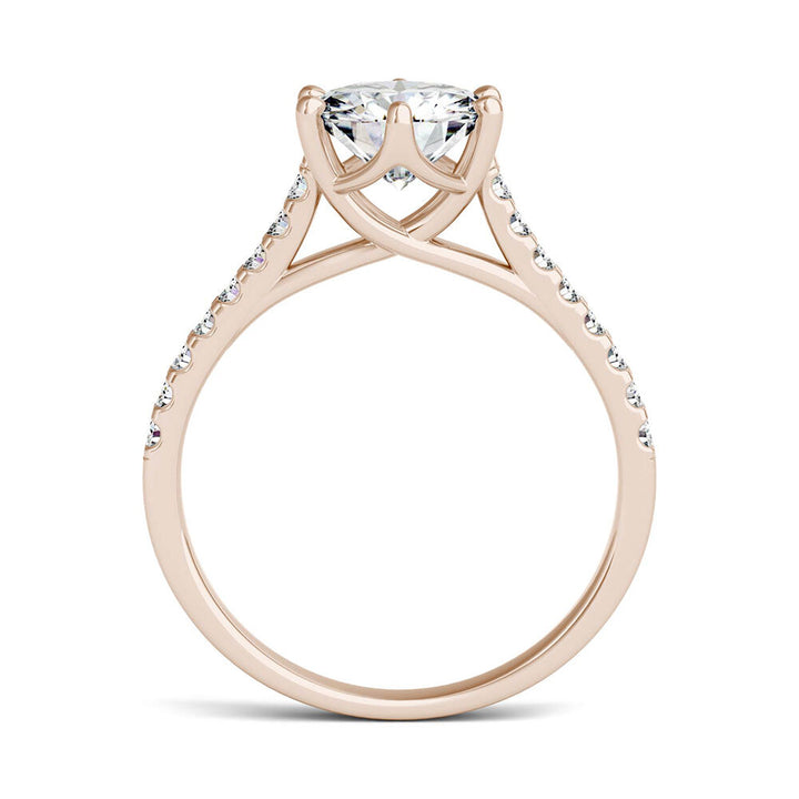 Round Moissanite Ring with Pavé Band in 14K Rose Gold (1 3/4 ct. dew)