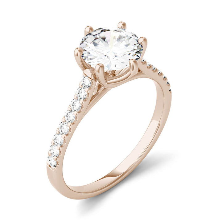 Round Moissanite Ring with Pavé Band in 14K Rose Gold (1 3/4 ct. dew)
