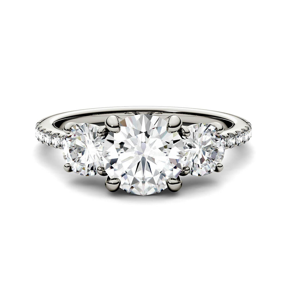 Moissanite Three-Stone Ring in 14K White Gold (2 1/7 ct. dew)