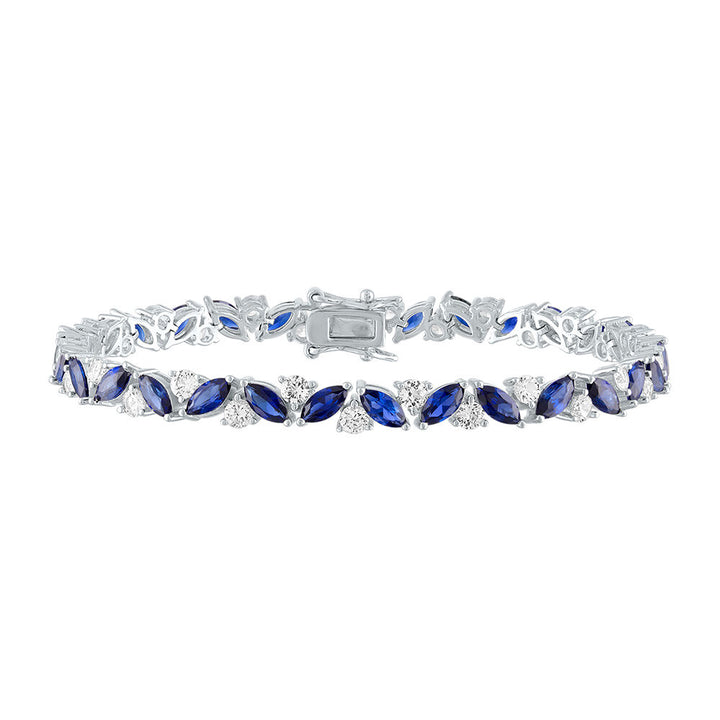 Lab Created Blue & White Sapphire Bracelet in Sterling Silver