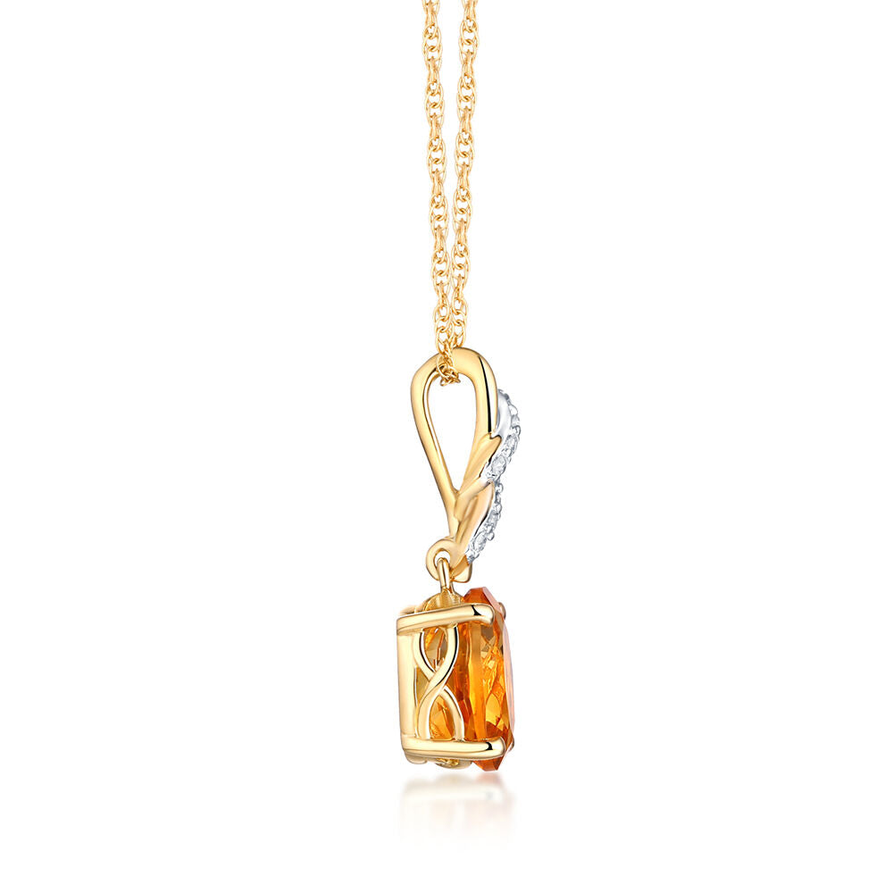 Citrine & Diamond Pendant in 10K Yellow Gold