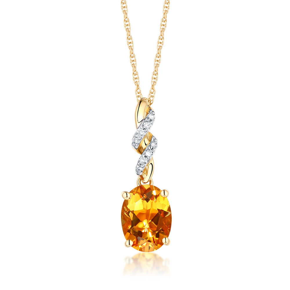 Citrine & Diamond Pendant in 10K Yellow Gold
