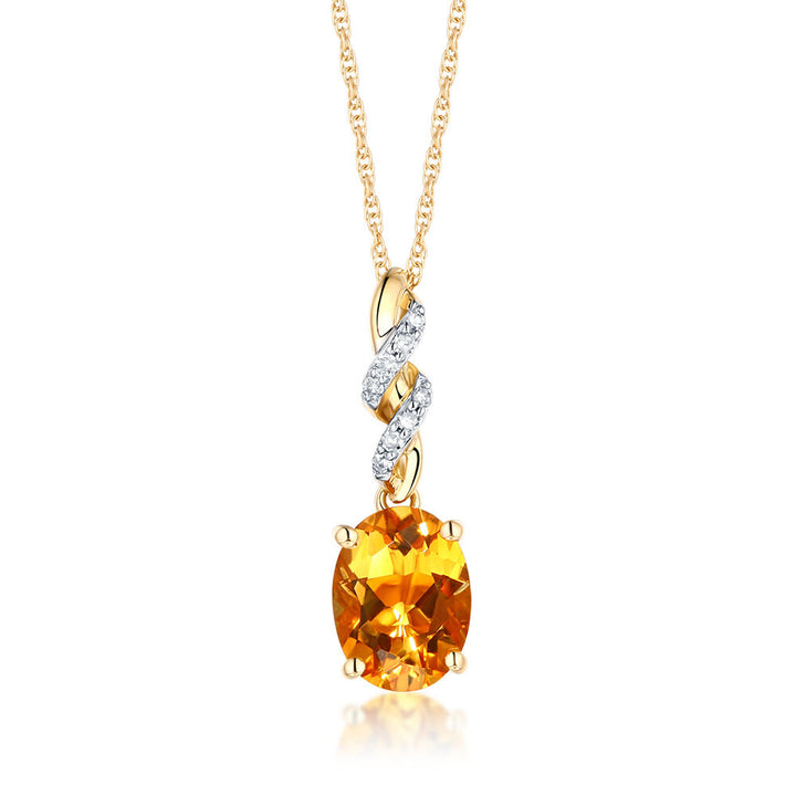 Citrine & Diamond Pendant in 10K Yellow Gold
