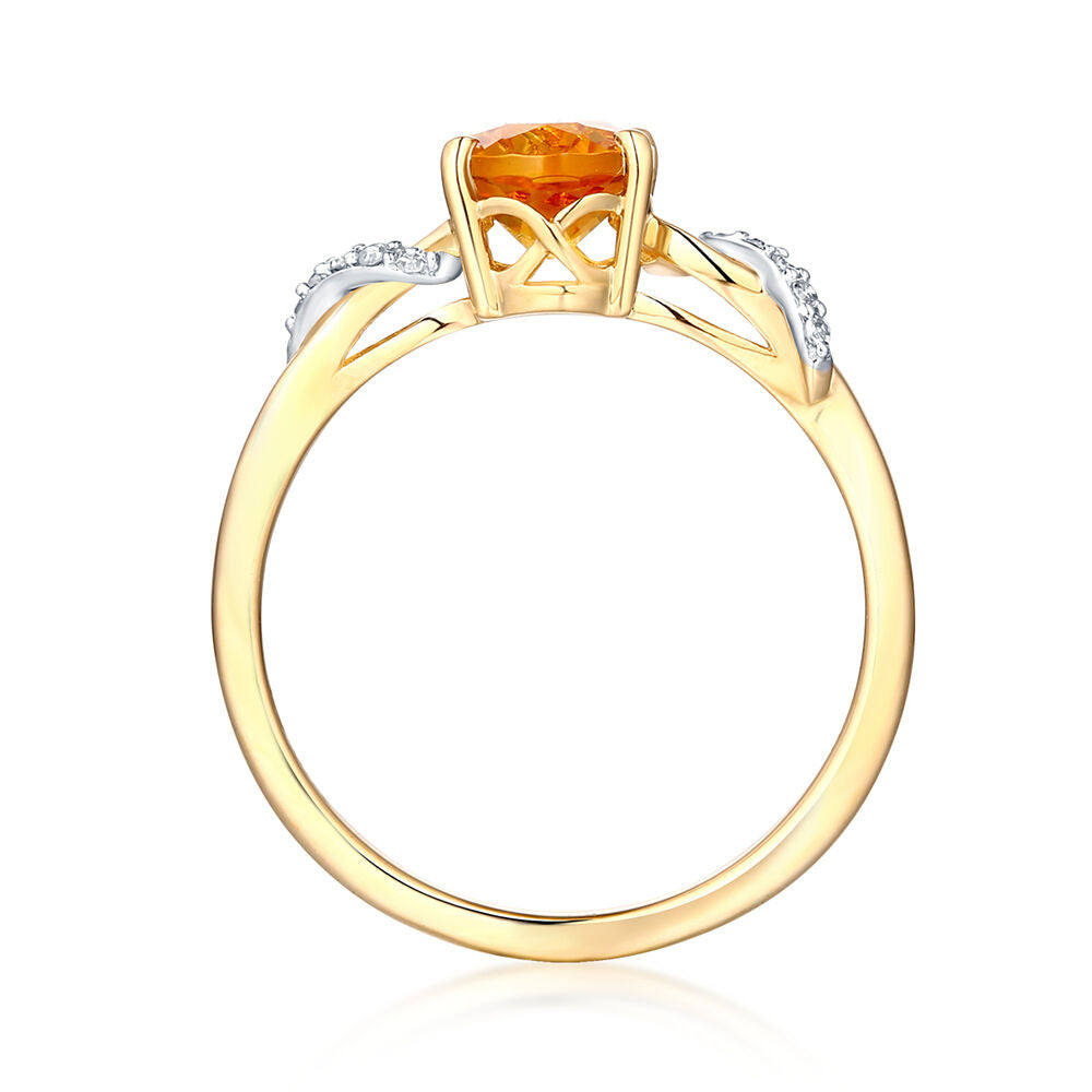 Citrine & Diamond Ring in 10K Yellow Gold