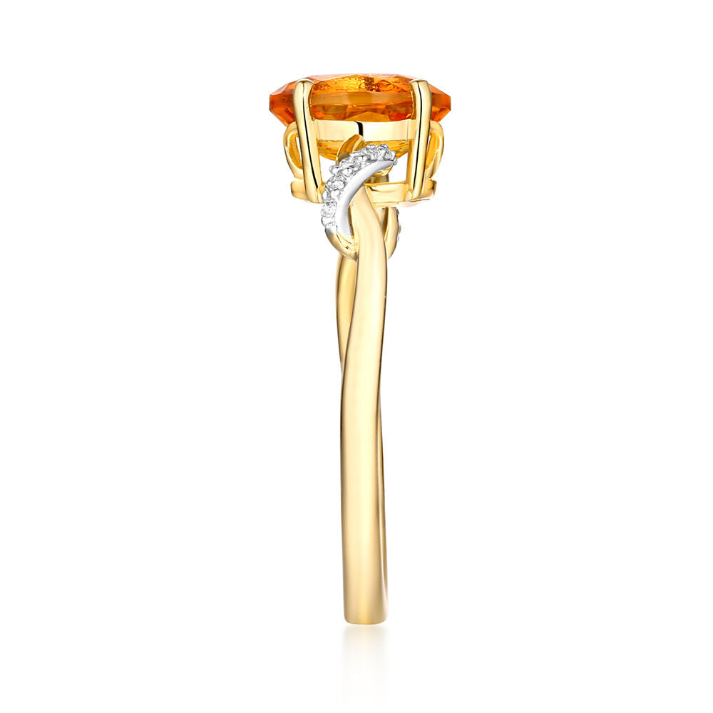 Citrine & Diamond Ring in 10K Yellow Gold