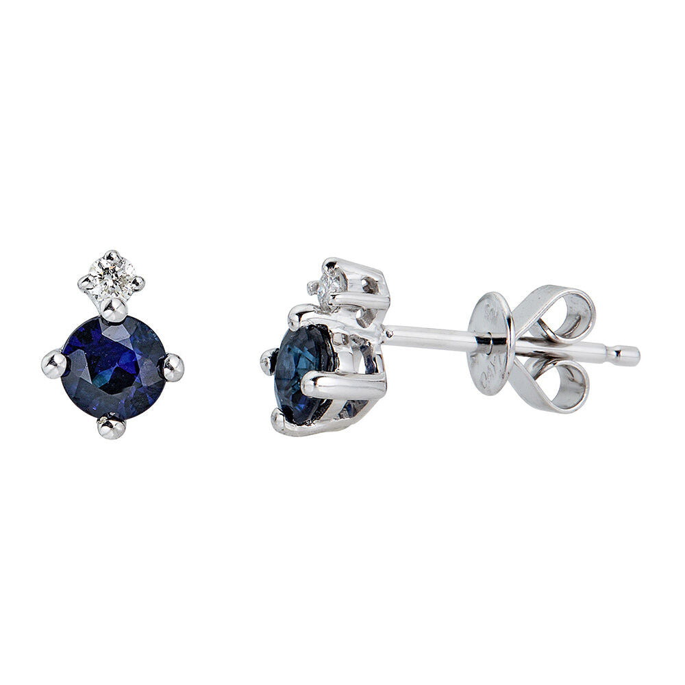 Blue Sapphire & Diamond Earrings in 10K White Gold
