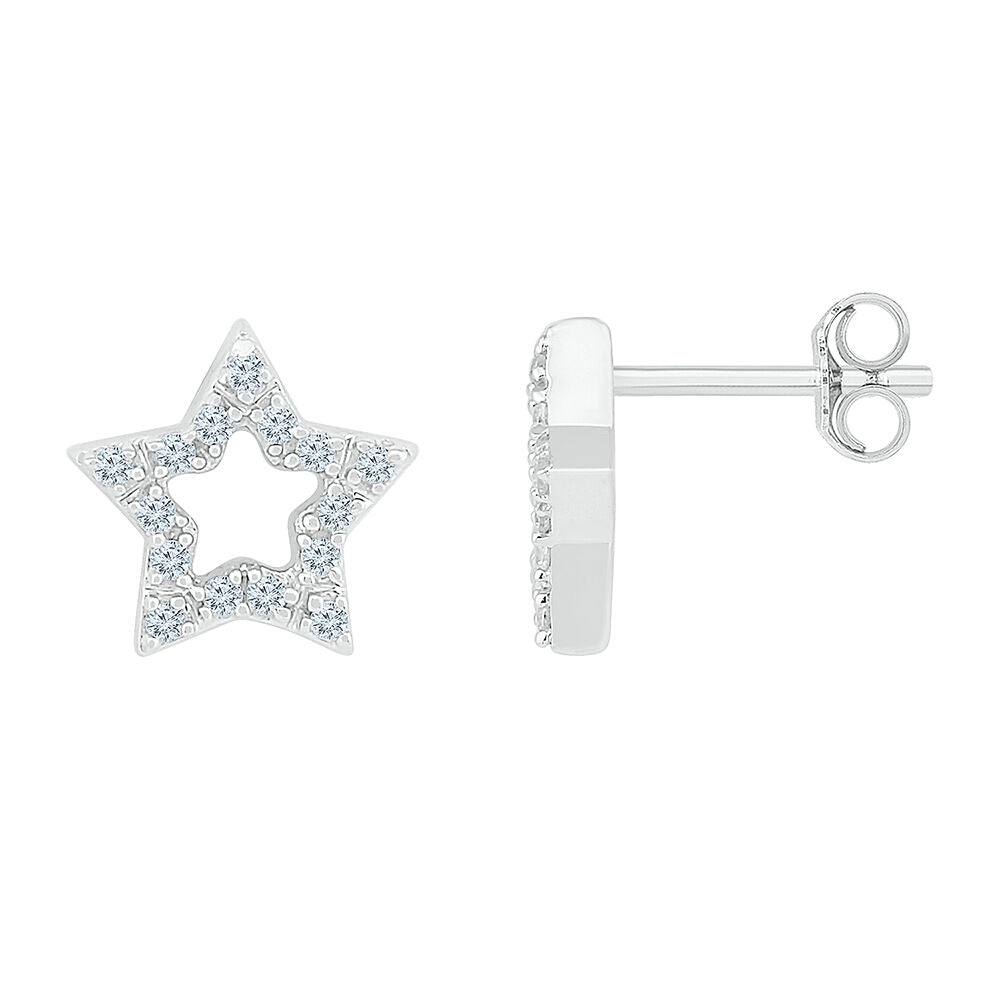 Diamond Open Star Stud Earrings in Sterling Silver (1/7 ct. tw.)