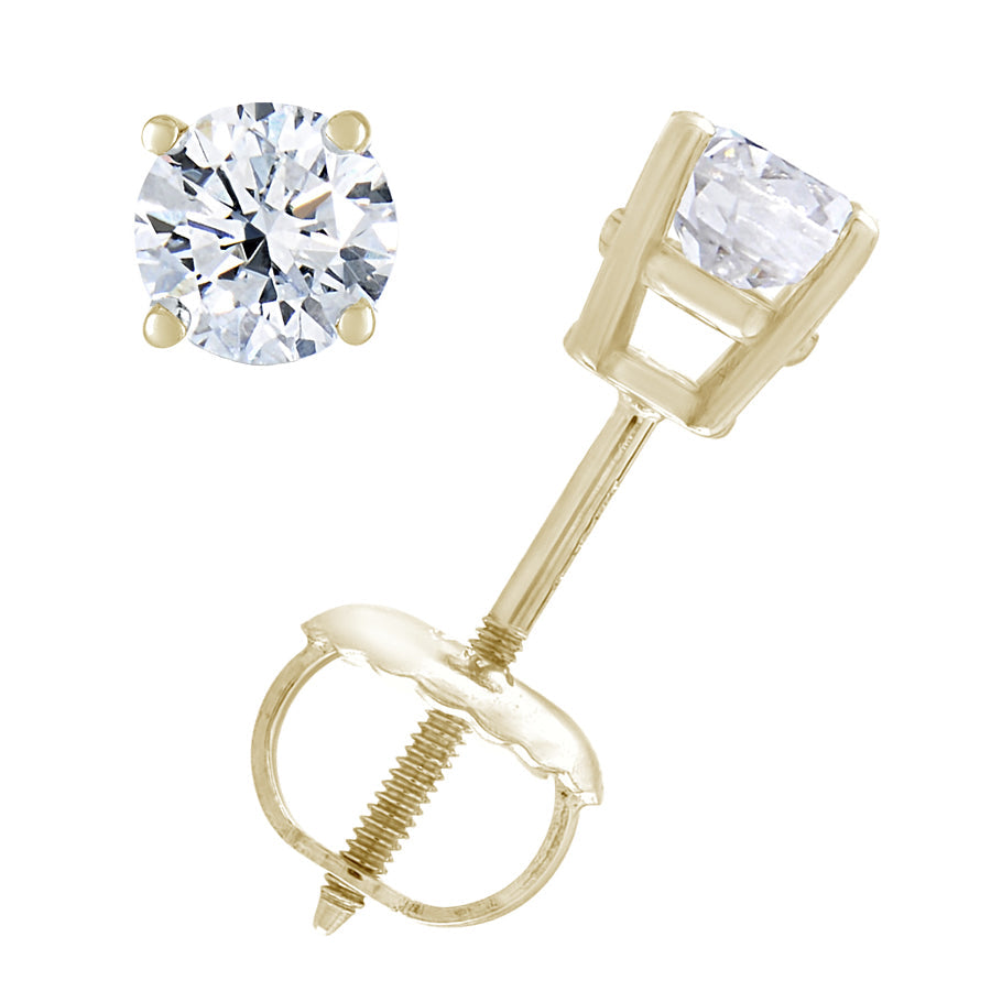1/2 cttw Diamond Stud Earrings 14K White or Yellow Gold Round Shape Prong Set with Screw Backs